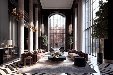 Stunning Lavish apartment interior design marble floor. AI generated art illustration.	
