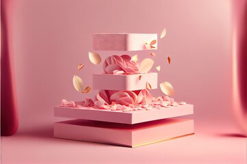Pink product podium placement on solid background. AI generated art illustration.	
