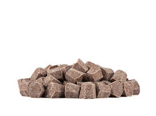 Heap of chocolate in the shape of diamonds isolated on white background.