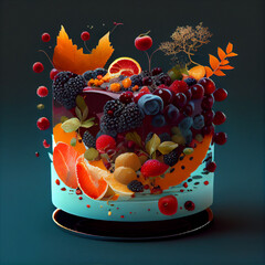 Fototapeta na wymiar Fruits and berries on cake, created with Generative AI technology.