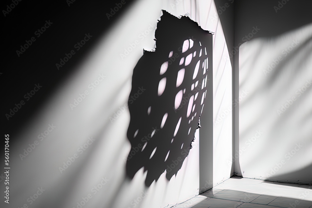 Poster window shadow drop against a background of a white wall. generative ai