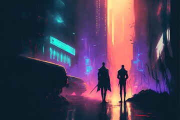 Colorful atmospheric street of the night city