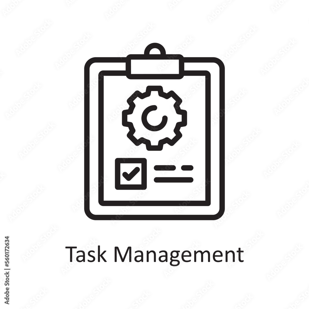 Poster task management vector outline icon design illustration. product management symbol on white backgrou