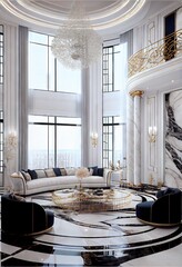 Stunning Lavish apartment interior design marble floor. AI generated art illustration.	
