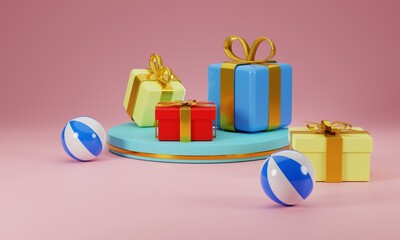 3d rendering gift box on circle podium, graphics  illustration