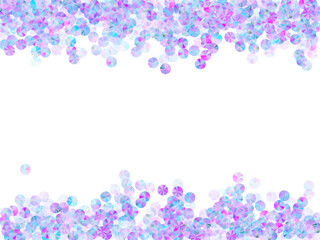 Violet spangles confetti placer vector composition. Round shining spangle elements holiday decor top view. Christmas confetti scatter glowing background.