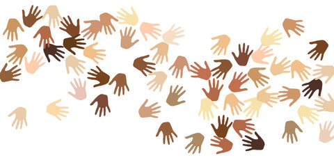 Human hands of various skin tone silhouettes. Crowd concept. Multinational