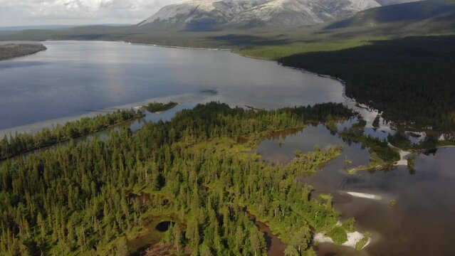 Beautiful lake in the mountains. Drone view