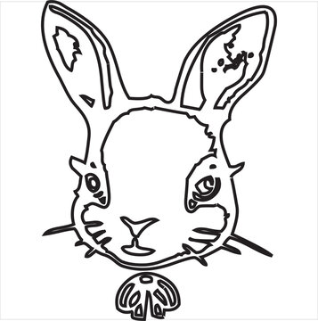 Vector, Image of rabbit head icon, black and white color, with transparent background