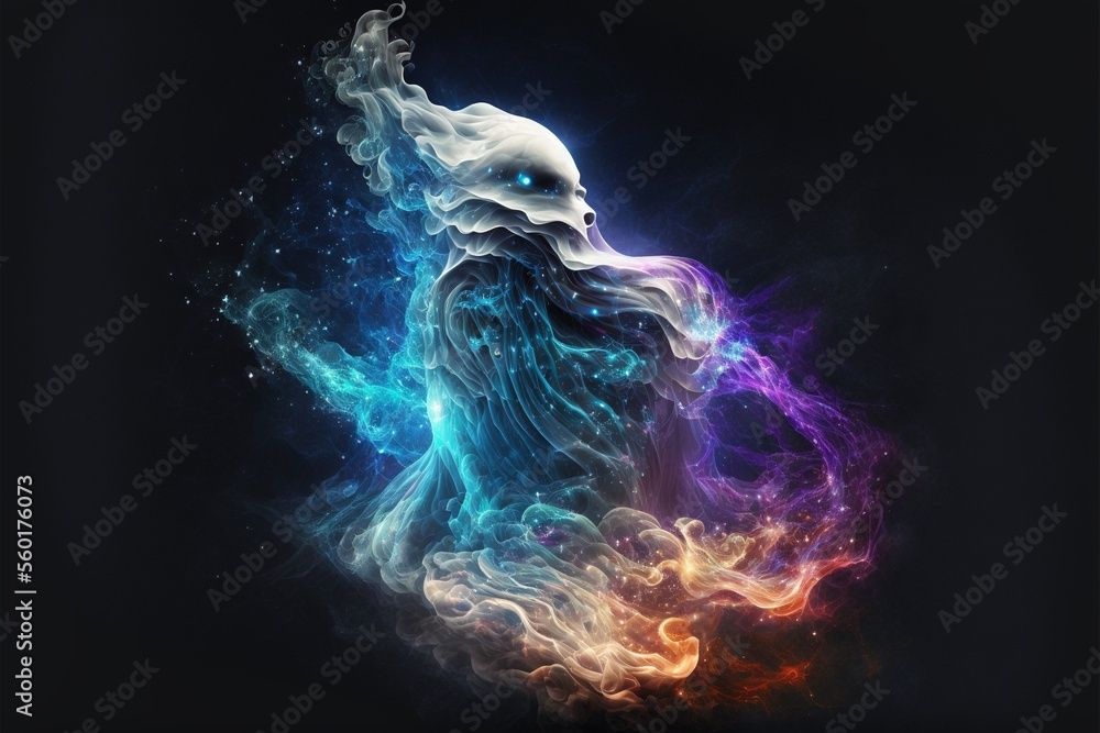 Poster a colorful bird with a black background and a blue background with a white bird on it's head and a r