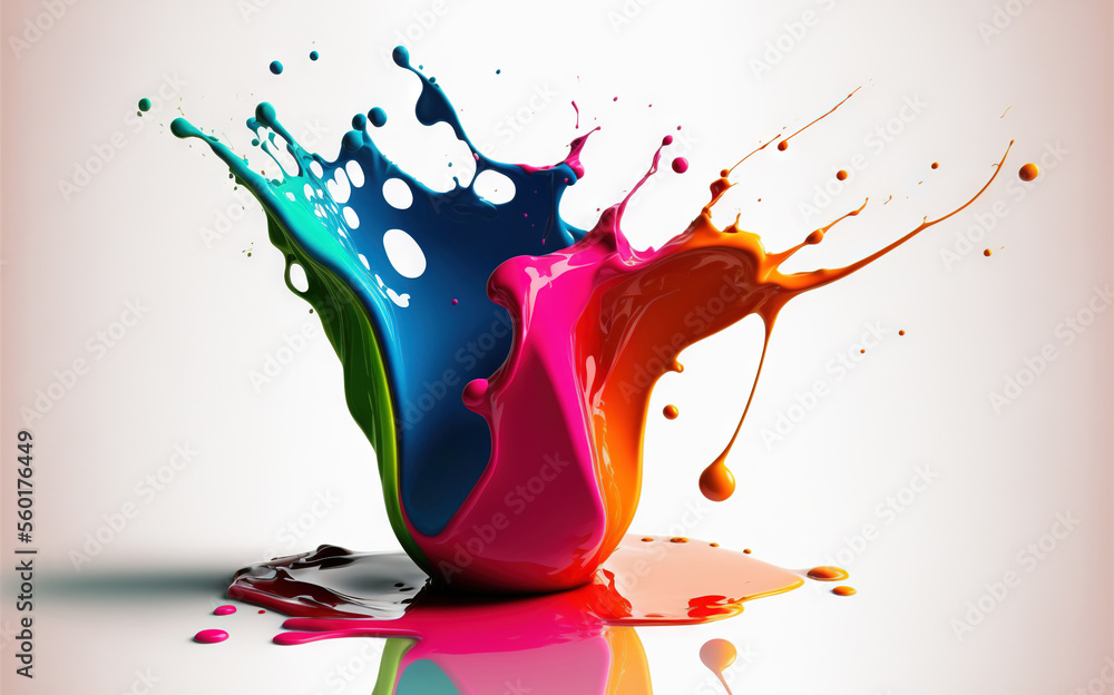 Poster a colorful liquid splashing on a white surface with a white background and a white background with a