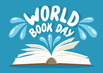 World Book Day. Open book with hand drawn lettering. Knowledge, education, studying background. concept. 