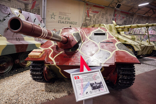 Kubinka, Moscow region, Russia - November 13, 2022: German light tank destroyer Jagdpanzer 38. Museum of Tanks and Armored Vehicles in Patriot Park