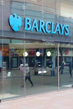 MANCHESTER, UK - APRIL 21, 2013: Barclays Bank branch in Manchester, UK. Barclays is a multinational finance and banking group based in London, United Kingdom.