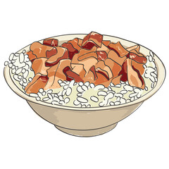 Taiwan famous food - Braised pork rice illustration.