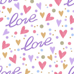 Pattern with hearts. Seamless background. Valentine's day. Drawn with markers	
