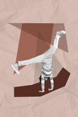 Photo sketch graphics collage artwork picture of carefree little child having fun walking arms isolated drawing background