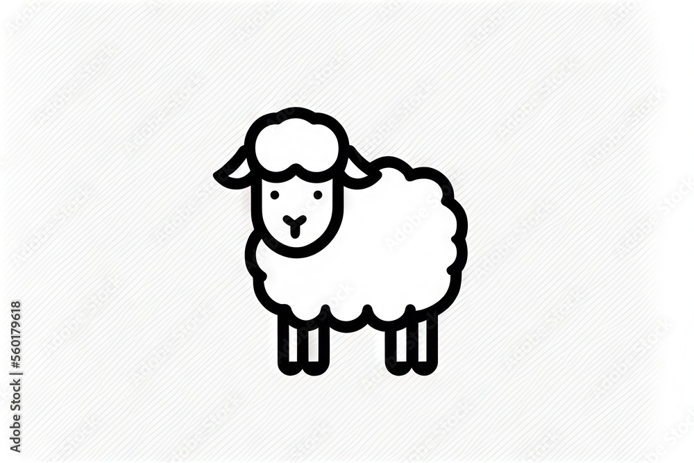 Poster a sheep standing in a white room with a white background and a black outline of a sheep on the right