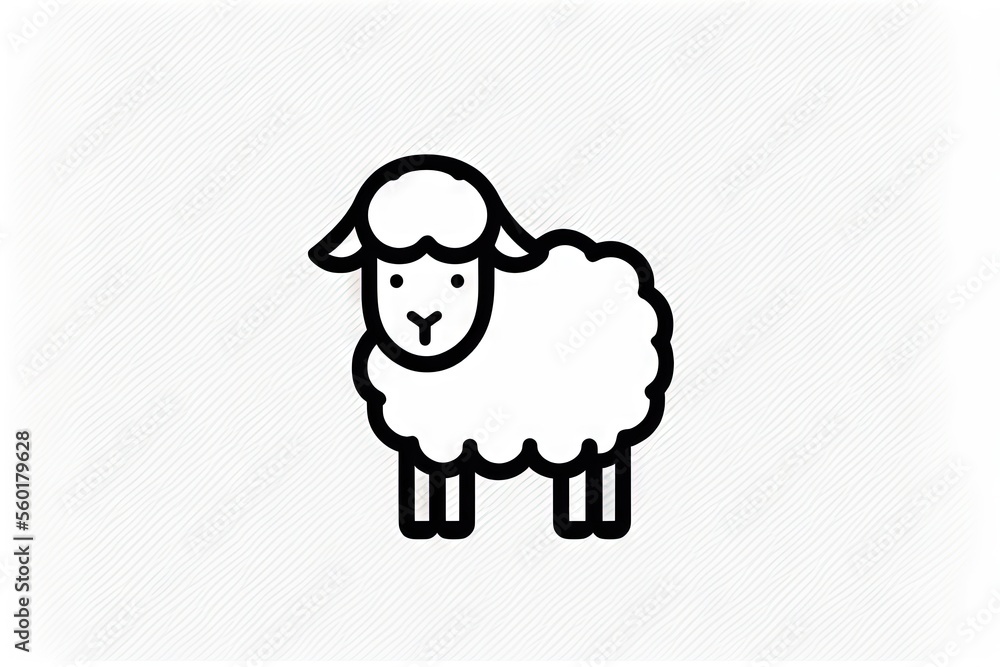 Poster a sheep standing in a white background with a black outline of a sheep on it's head and a black outl