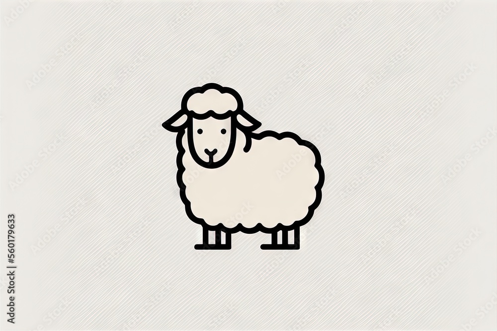 Poster a sheep standing on a white surface with a black outline on it's face and a white background with a 