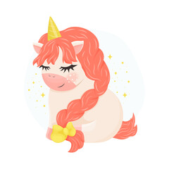 Unicorn with beautiful red mane, cute illustration of a fictional character, children's illustration