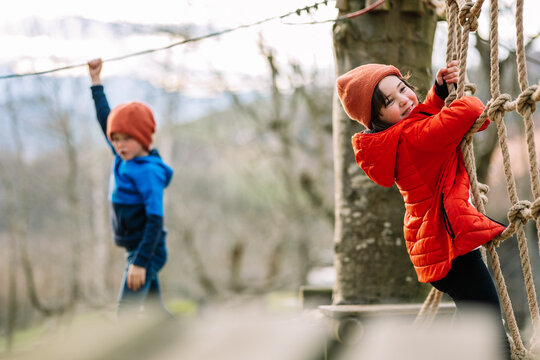 Children spending time in rope park