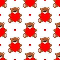 Vector seamless pattern. Teddy bear. A heart. Valentine's Day.