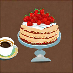 Erdbeerkuchen mit Kaffee