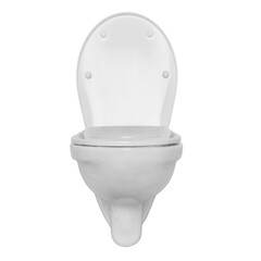 White toilet bowl on a transparent background. Element for layout design. Front view. isolated...