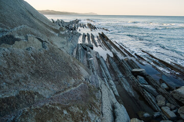 Flysch near the Basque coast of Zumaia, beautiful natural maritime landscape of sedimentary rocks.
