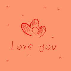 two hand drawn hearts i love you