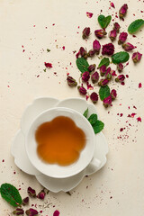cup of tea, damask rose, pink tea, close-up,