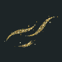Vector gold glitter wave or flame abstract background, shiny golden sparkles, vip design element isolated on dark background.