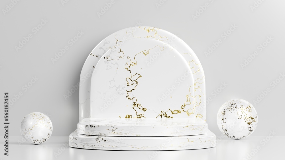 Poster minimalist product display platform concept with modern empty white marble podium on 3d rendering