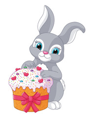 Easter Bunny and Cake Cartoon Illustration