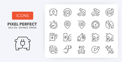 electric car line icons 256 x 256