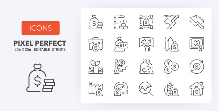 Investment funds line icons 256 x 256