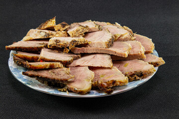 Beef pork in close-up on a black background