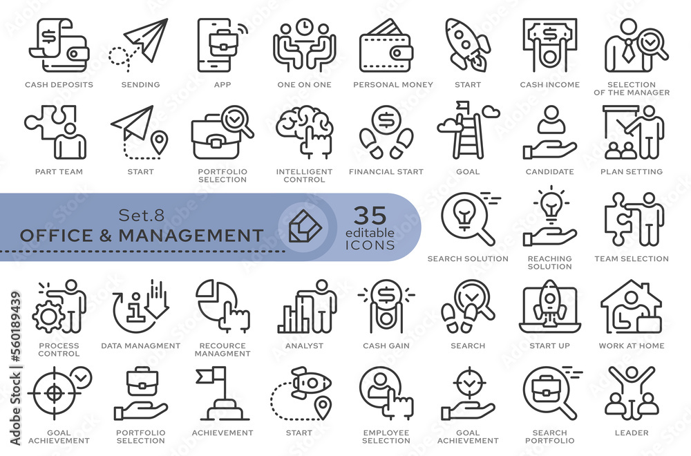 Poster set of conceptual icons. vector icons in flat linear style for web sites, applications and other gra