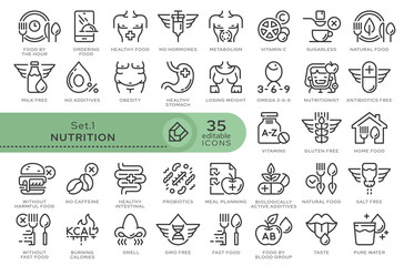 Set of conceptual icons. Vector icons in flat linear style for web sites, applications and other graphic resources. Set from the series - Nutrition. Editable outline icon. 