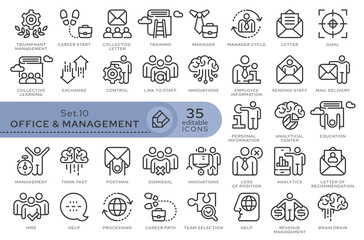 Set of conceptual icons. Vector icons in flat linear style for web sites, applications and other graphic resources. Set from the series - Office and Management. Editable outline icon.	
