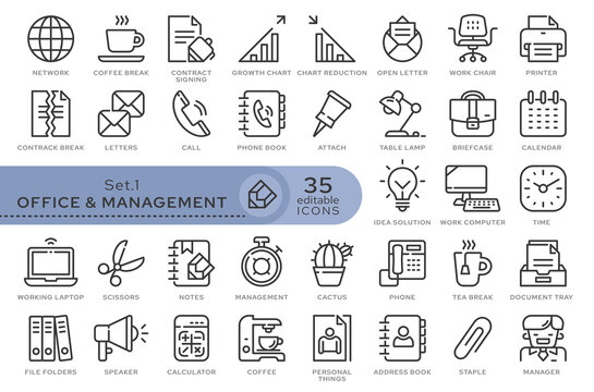 Set of conceptual icons. Vector icons in flat linear style for web sites, applications and other graphic resources. Set from the series - Office and Management. Editable outline icon.	
