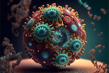 Coronavirus, 3D render, Covid-19, Generative AI