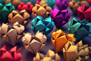 Colorful heart-shaped origami design, Generative AI