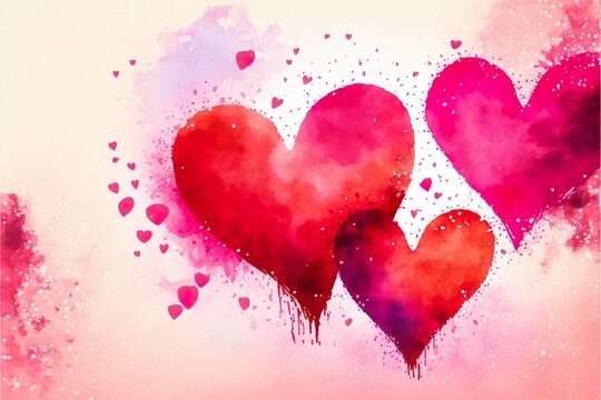Valentine's day and wedding background design of watercolor hearts vector illustration