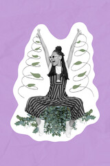 Creative photo 3d collage artwork poster postcard picture of cool happy girl have fun rejoice good mood isolated on painting background