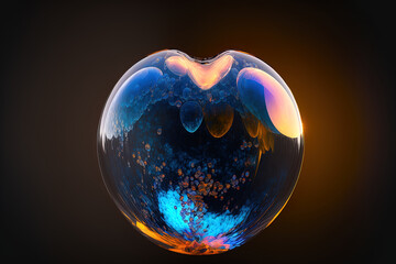 Isolated on a black backdrop, a glass remark bubble with a heart is shown in bright blue and orange reflection. Generative AI