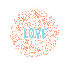 circle of orange flowers like a doodle, love