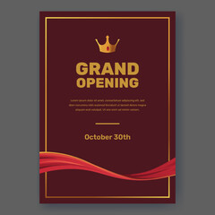 grand opening invitation poster with red drapery fabric silk cartoon element luxury brand