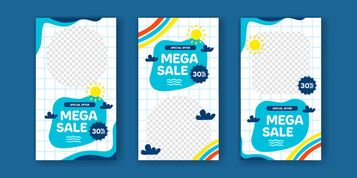 Mega sale cute story social media sale banner with memphis element for kid toddler
